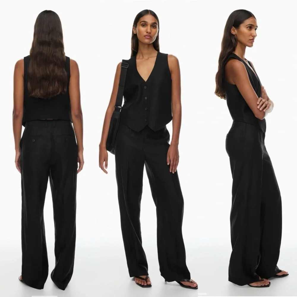 NWT Aritzia Babaton Agency Linen Pant Black Size 8 High-waisted straight leg